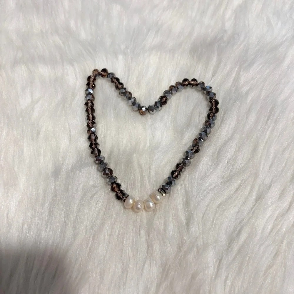 Pearl Beaded Choker Necklace Crystal‎ Glass Coquette Ballet Feminine Boho 20663